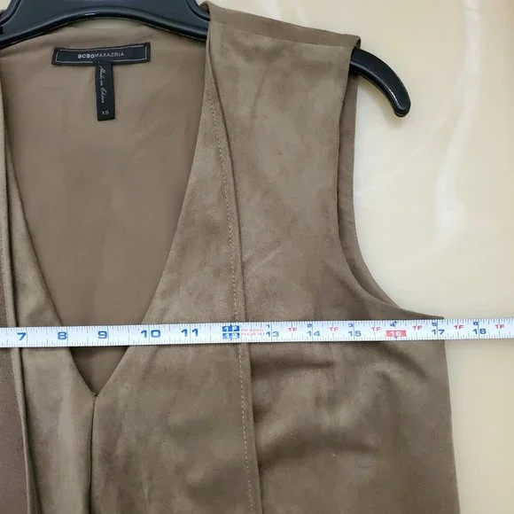 BCBGMAXAZRIA Trar Faux-Suede V-Neck Sleeveless Asymmetrical Women's Dress - Picture 8 of 12